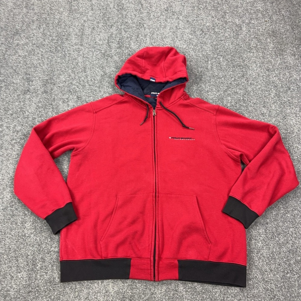 Vintage Polo Sport Ralph Lauren Hoodie Mens Large Red Full Zip Fleece Sweatshirt